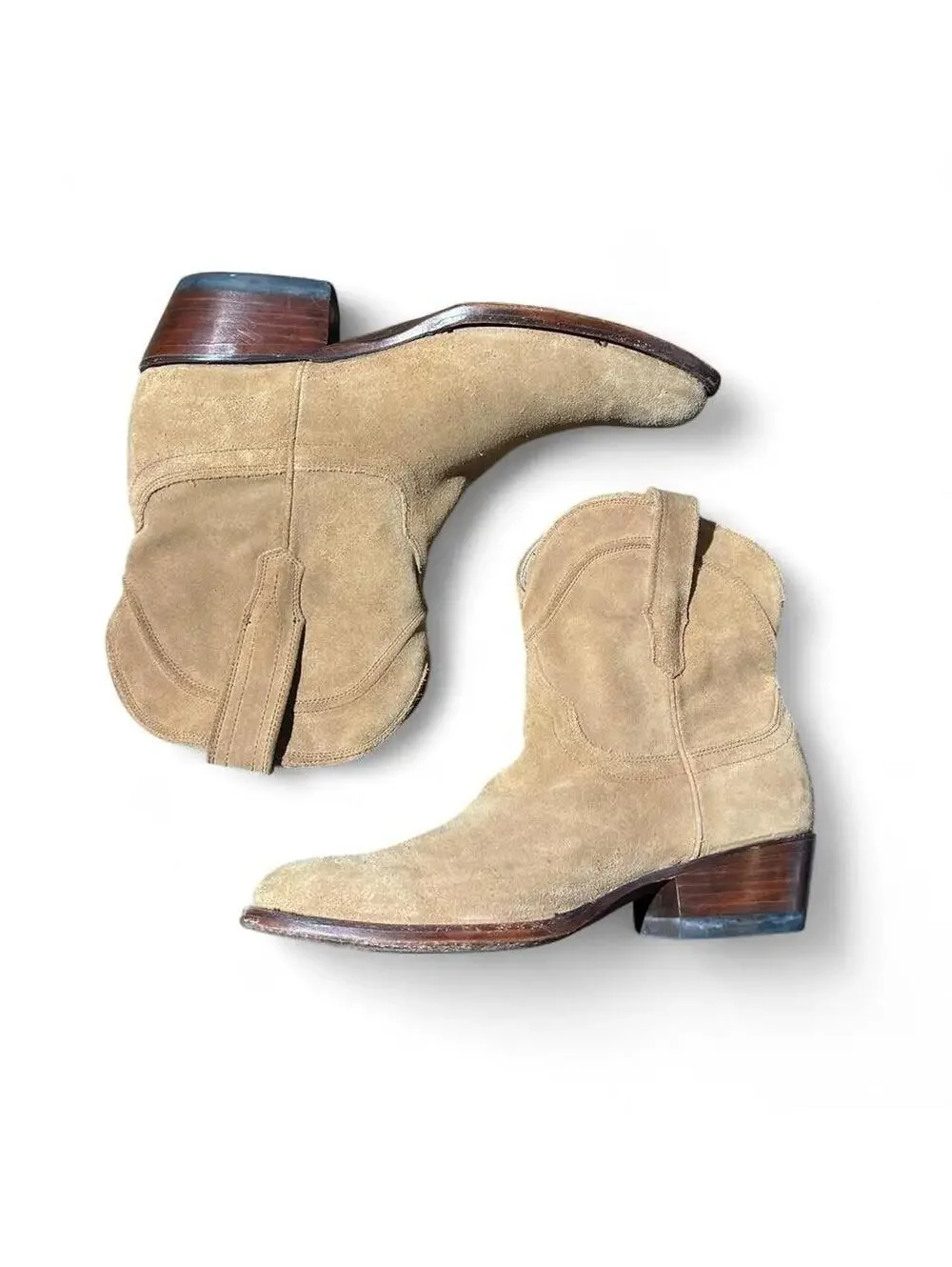 Tecovas  The Lucy Calfskin Cowgirl Booties Sand Suede